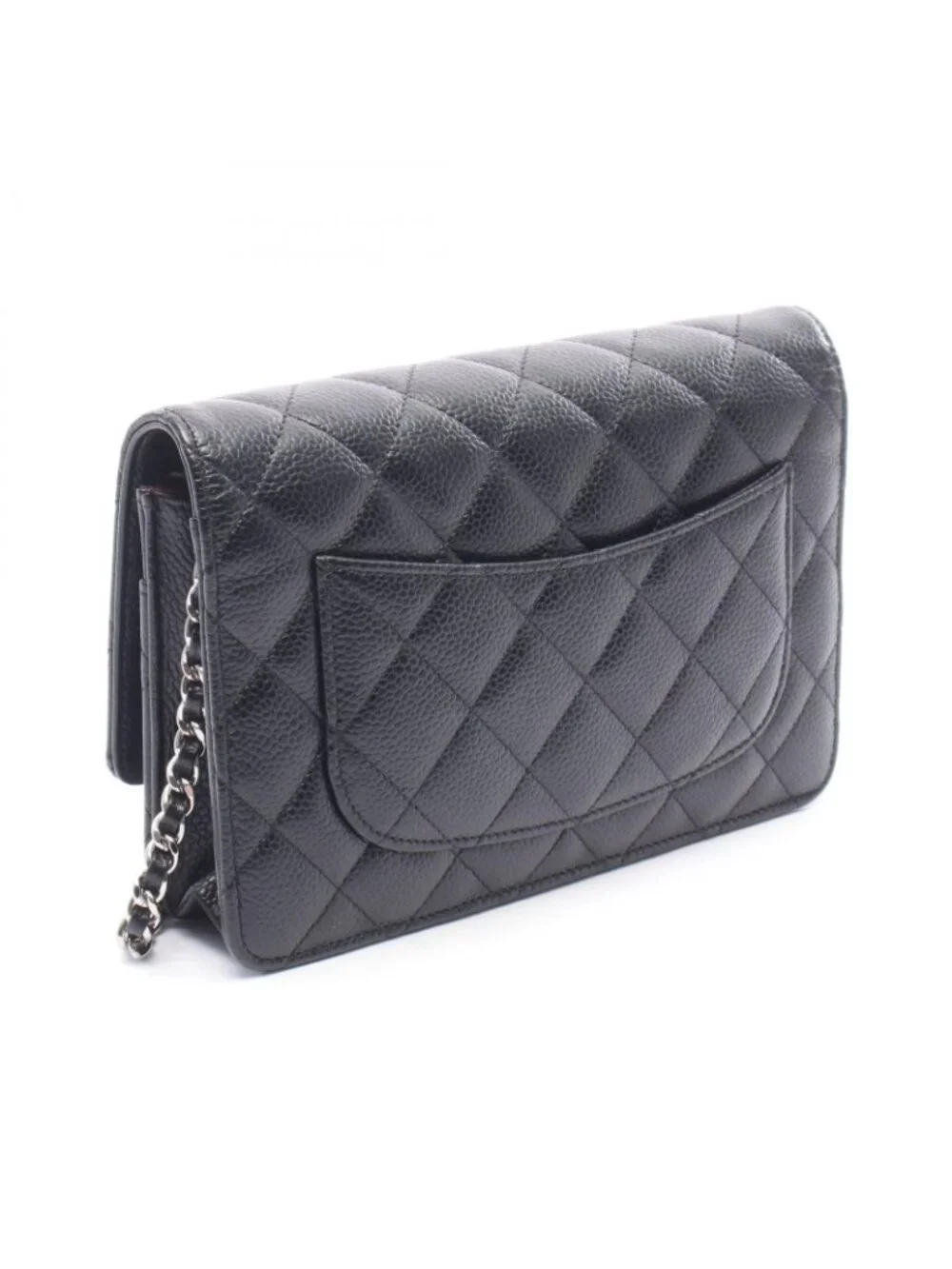 Chanel Shoulder Bag Quilted Black Caviar Leather Chain Wallet